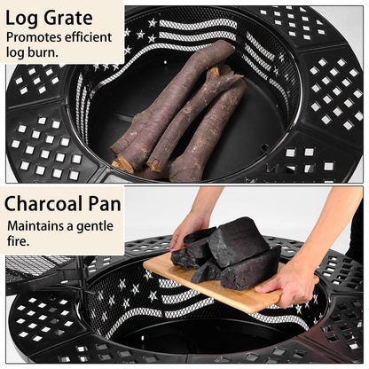 TrumanPick Fire Pit for Outside 42" Wood Burning Fire Pit Tables with 2 Adjustable Swivel BBQ Grills, Lid, Poker for Patio Backyard BBQ Ice Storage - Home OXO