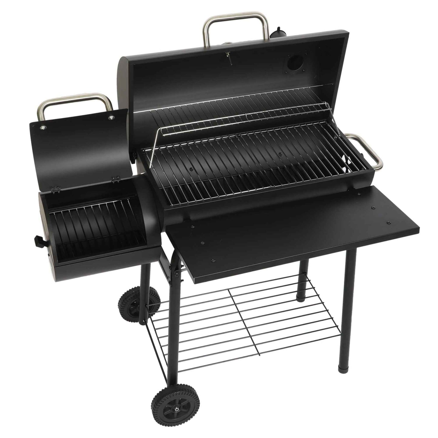 Charcoal Offset Smoker Grill - Family-Size 4-6 Person BBQ with Temperature Control & Portable Wheels