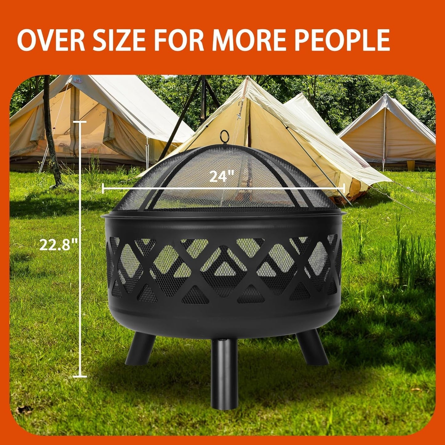 Red Mountain Valley Outdoor Wood Burning Fire Pit 24'' with Poker and Cover, 2-in-1 Functionality Cross-Woven Steel Fire Pits for Outside, Outdoor Fireplaces for Camping,BBQ, Patio,Backyard - Home OXO