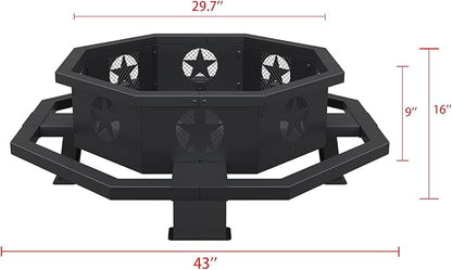 43 inch Fire Pit, Outdoor Wood Burning Fire Pit Octagonal Heavy Duty Firepit for Camping, Backyard, Patio, Black - Home OXO