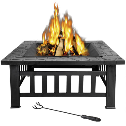 ZENY 32" Outdoor Fire Pit Square Metal Firepit Patio Garden Stove Wood Burning - Home OXO