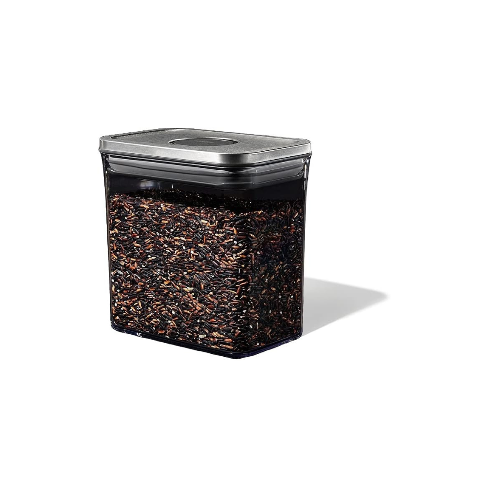 OXO Steel POP Container Short Rectangle- 1.7 Qt for Brown Sugar, Dried Beans and More,Grey