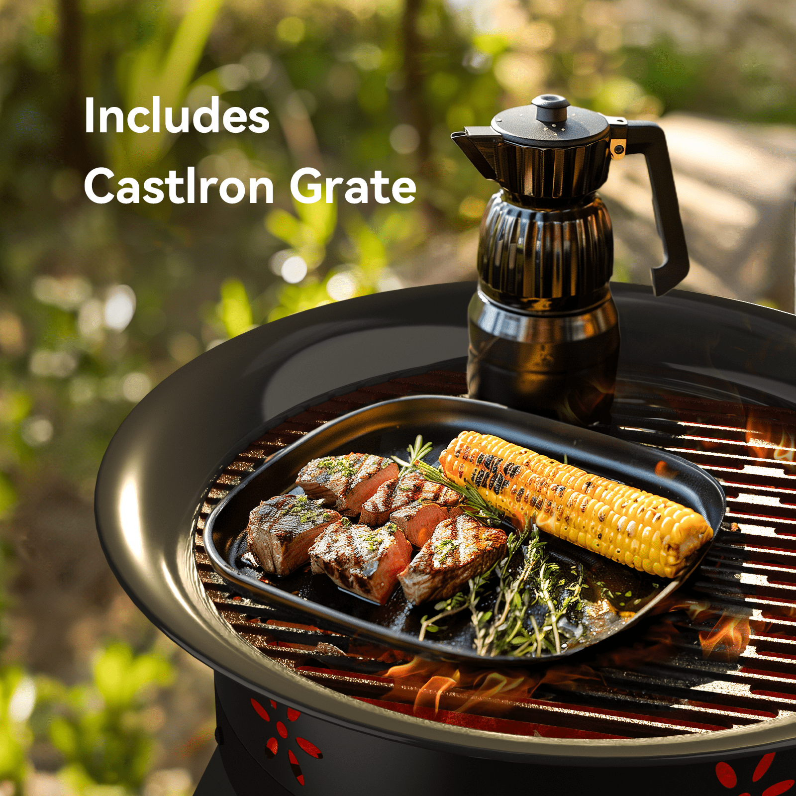 Philergo 19 inch Portable Fire Pits with Grill for Outside 58000 BTU Gas Fire Bowl with Foldable Legs & Lid & Carry Kit & Lava Rock Stone - Home OXO