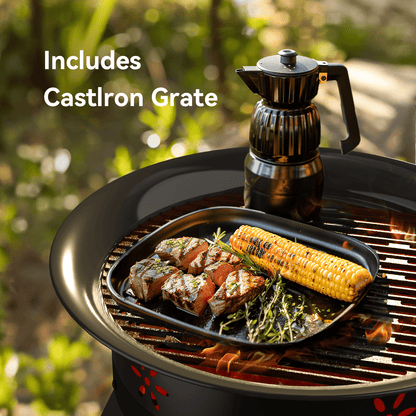 Philergo 19 inch Portable Fire Pits with Grill for Outside 58000 BTU Gas Fire Bowl with Foldable Legs & Lid & Carry Kit & Lava Rock Stone - Home OXO