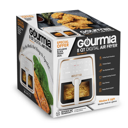 Gourmia 8-Quart Digital Window Air Fryer, with 8 One-Touch Functions, White