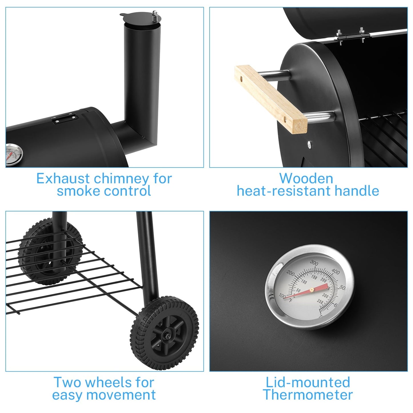 Segmart BBQ Charcoal Grill, 45.28-inch Length Portable Barbecue Grill, Offset Smoker Barbecue Oven with Wheels & Thermometer for Outdoor Picnic Camping Patio Backyard - Home OXO