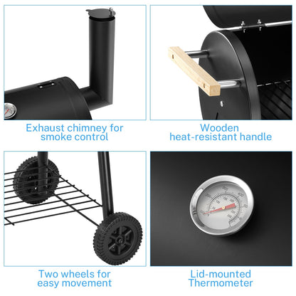 Segmart BBQ Charcoal Grill, 45.28-inch Length Portable Barbecue Grill, Offset Smoker Barbecue Oven with Wheels & Thermometer for Outdoor Picnic Camping Patio Backyard - Home OXO