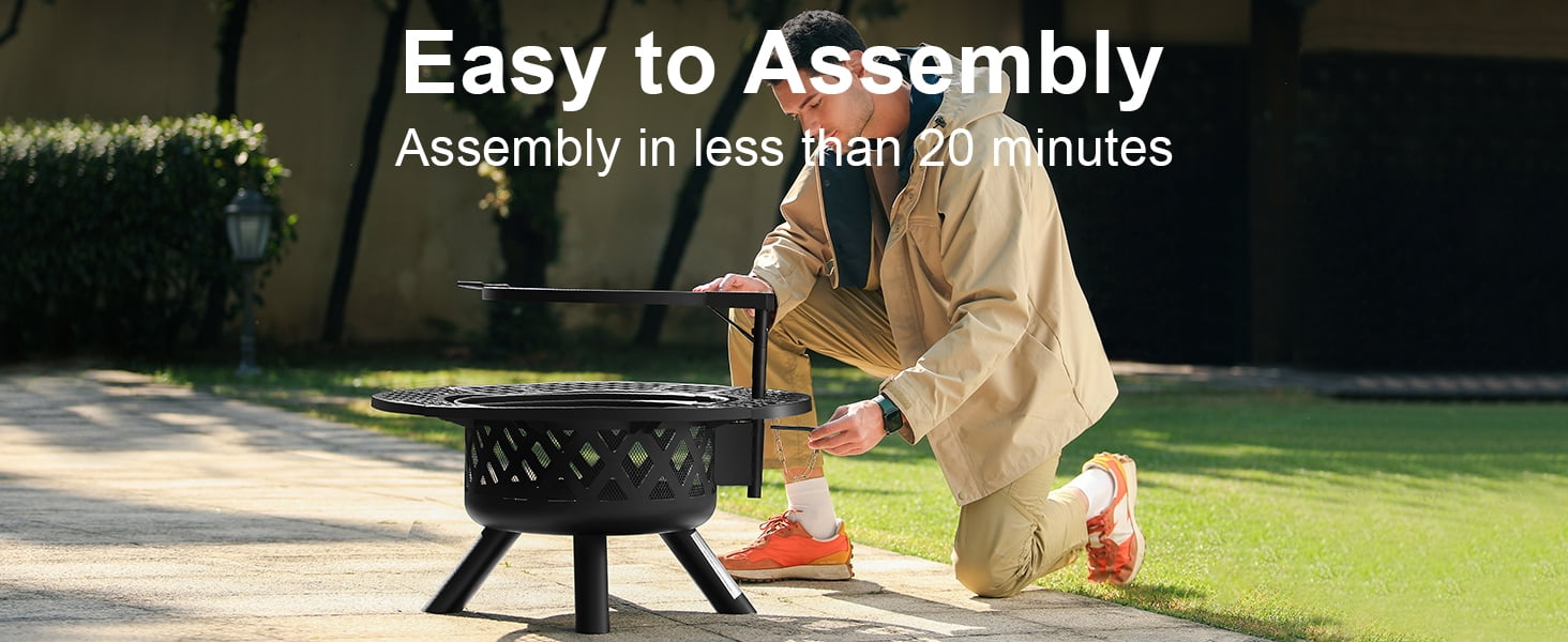 Bali Outdoors 32 inch Fire Pit with Poker, Outdoor Fire Pit, Wood Burning Firepits for Outside with Grill - Home OXO