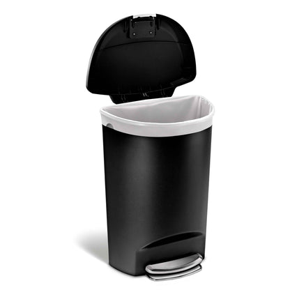 simplehuman 13 Gallon Trash Can, Black Plastic Semi-Round Step Kitchen Trash Can with Secure Slide Lock