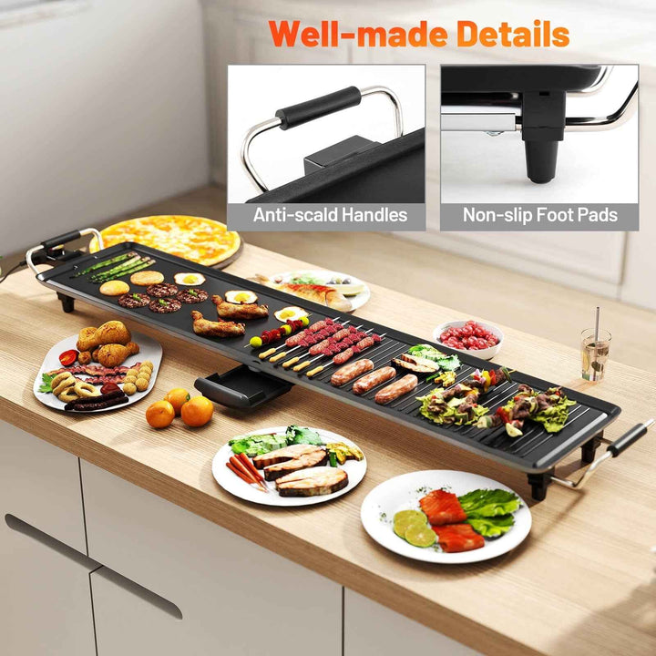 Costway 39.5" Extra Large Electric Teppanyaki Grill with 2 Cooking Surface Adjustable Temperatures and Drip Tray