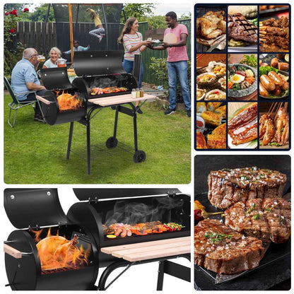 Seizeen Charcoal Grill with Thermometer & Large Cooking Space, Smoker Grill, BBQ Grills for Camping & Picnic, Iron, black