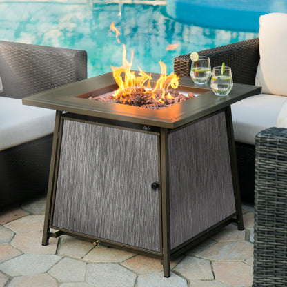 BALI OUTDOORS 28" Gas Fire Pit Table with Metal Lid and Lava Rocks, 50,000 BTU / Gray - Home OXO
