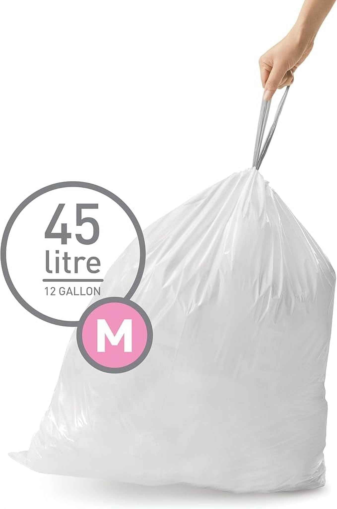 simplehuman Code M Custom Fit Drawstring Trash Bags, 200 Count, 45 Liter / 12 Gallon, White