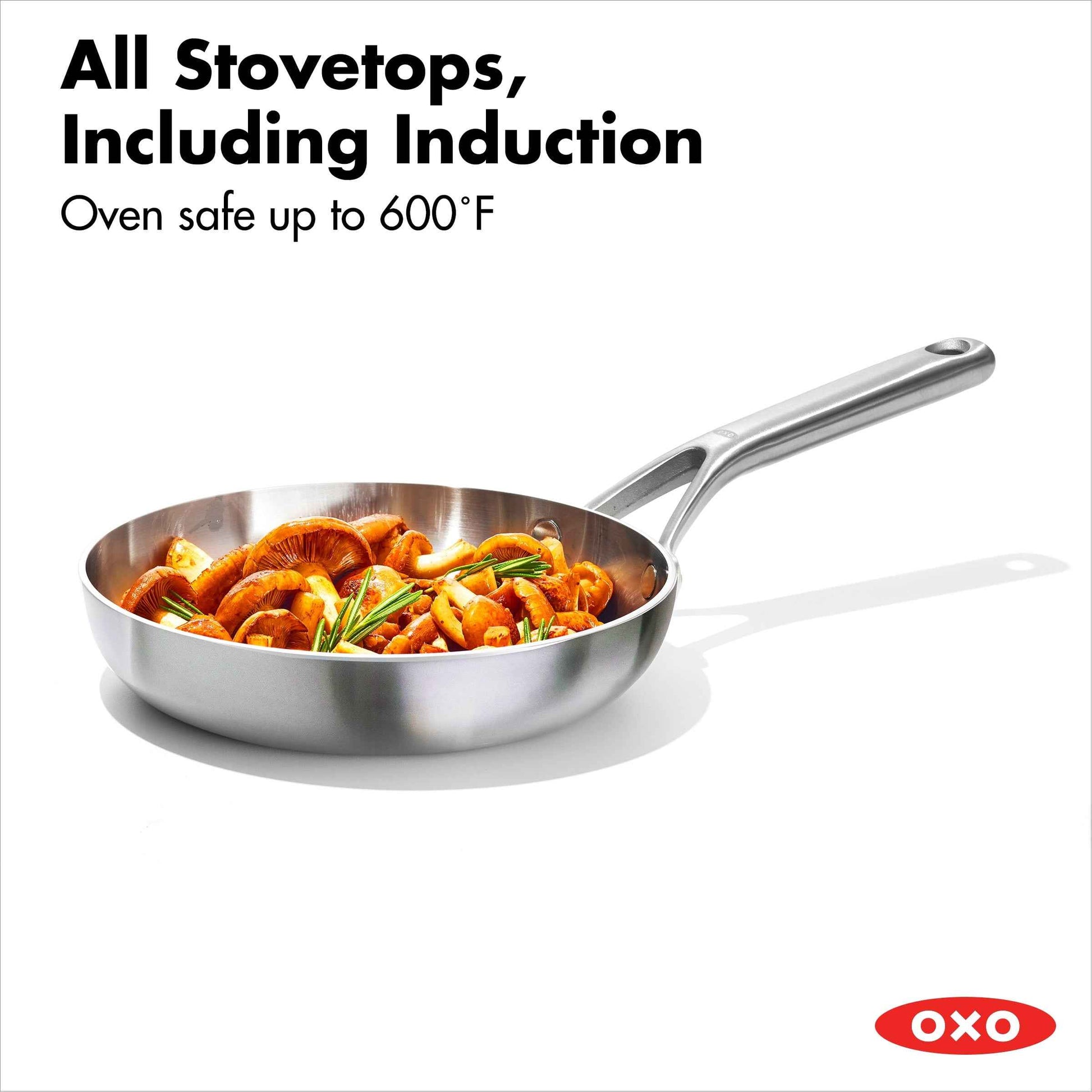 OXO Mira Tri-Ply Stainless Steel Oven Safe Induction Safe Frying Pan Aluminum Silver, 8 inch