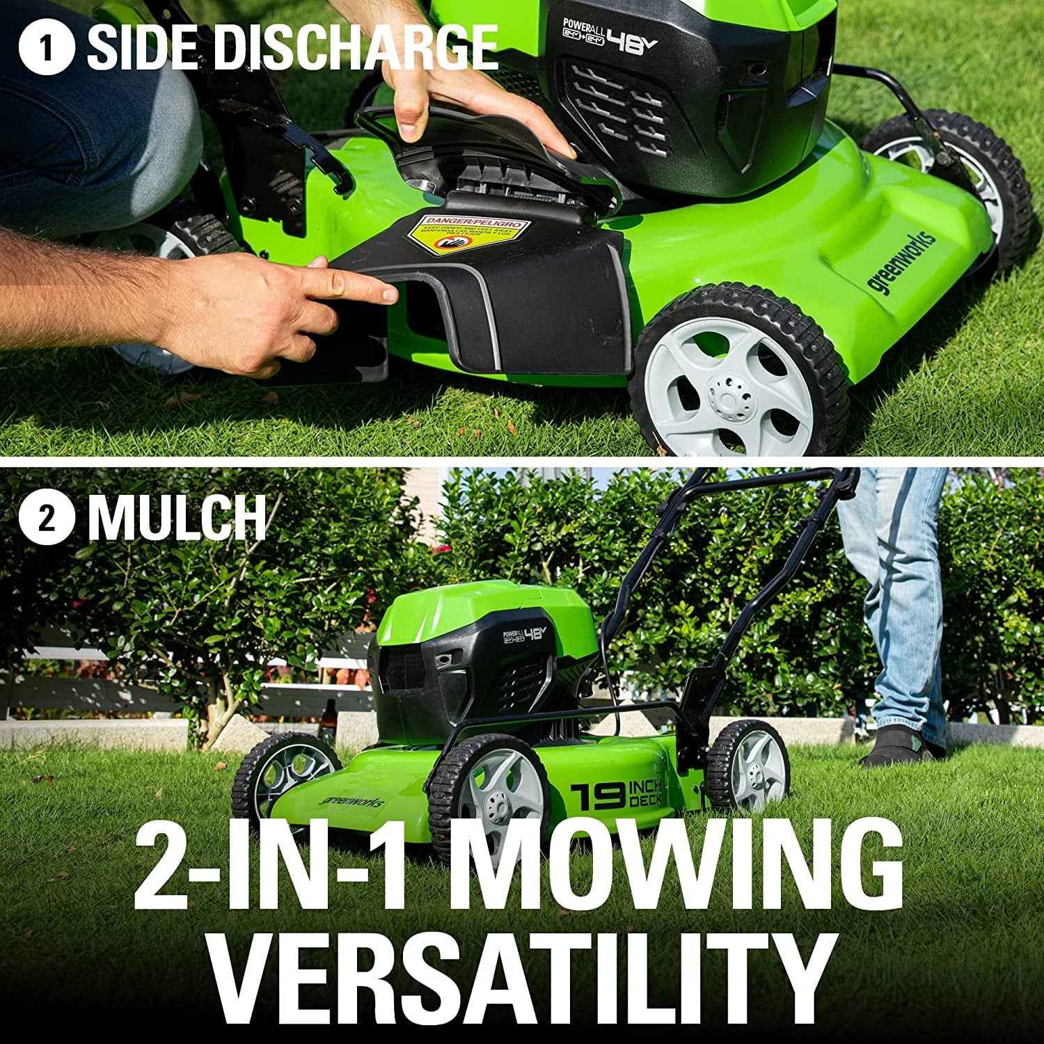 Greenworks 48V USB Batteries and Dual Port Rapid Charger Included Brushless Push Lawn Mower, 19”
