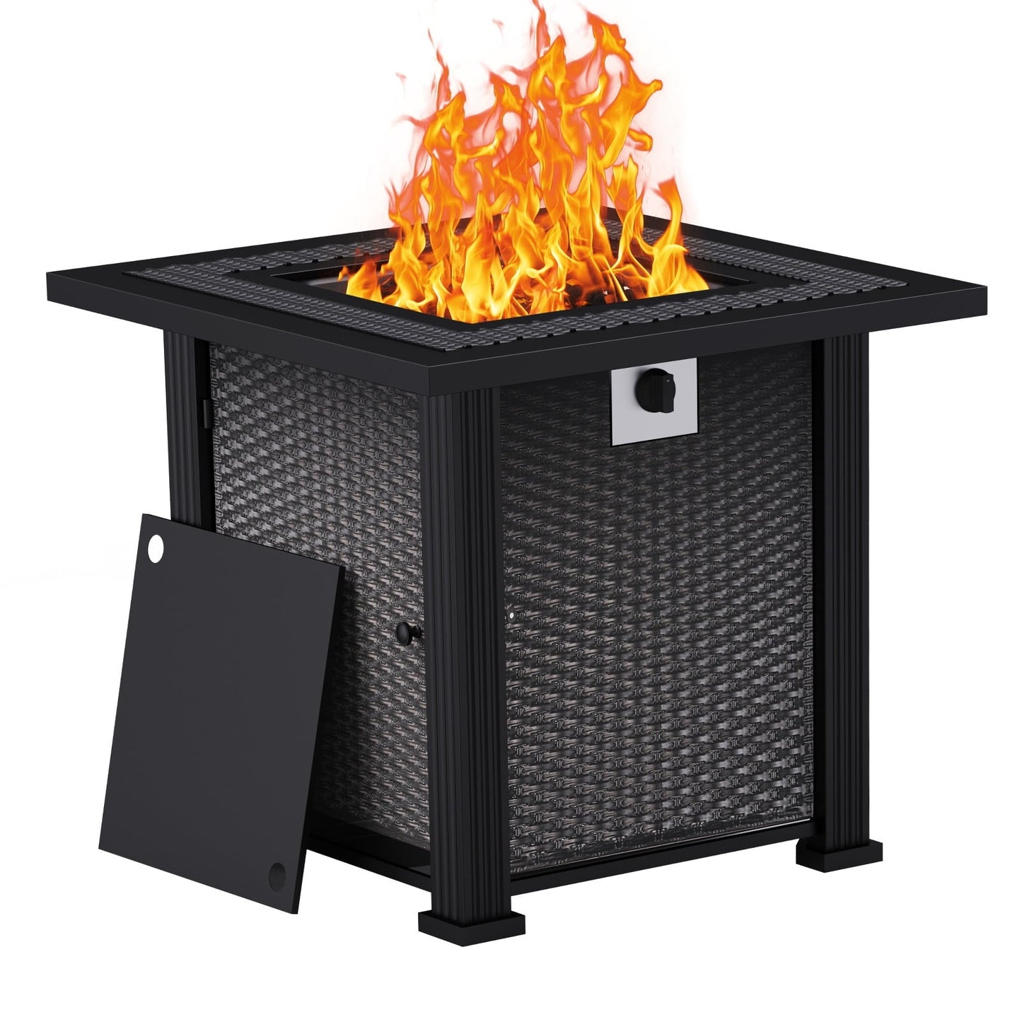 DOMQGA 28" Propane Fire Pit Table, 2-in-1 Square 50,000 BTU Propane Gas Fire Pit Table with Lid and Lava Rock,for Outside Patio Yard Party Garden and Lawn - Home OXO