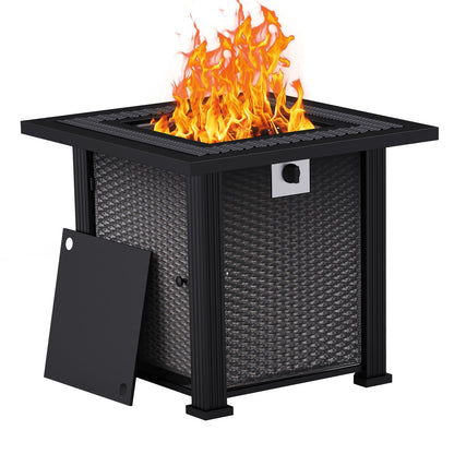 DOMQGA 28" Propane Fire Pit Table, 2-in-1 Square 50,000 BTU Propane Gas Fire Pit Table with Lid and Lava Rock,for Outside Patio Yard Party Garden and Lawn - Home OXO