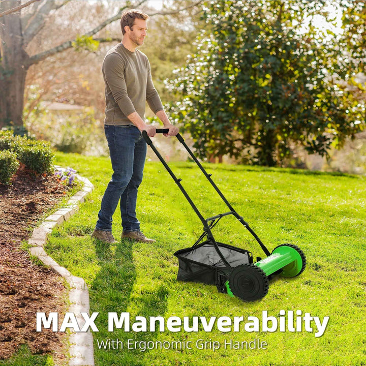 CASEMIOL 14" 5-Blade Manual Push Reel Lawn Mower with Grass Catche, Green