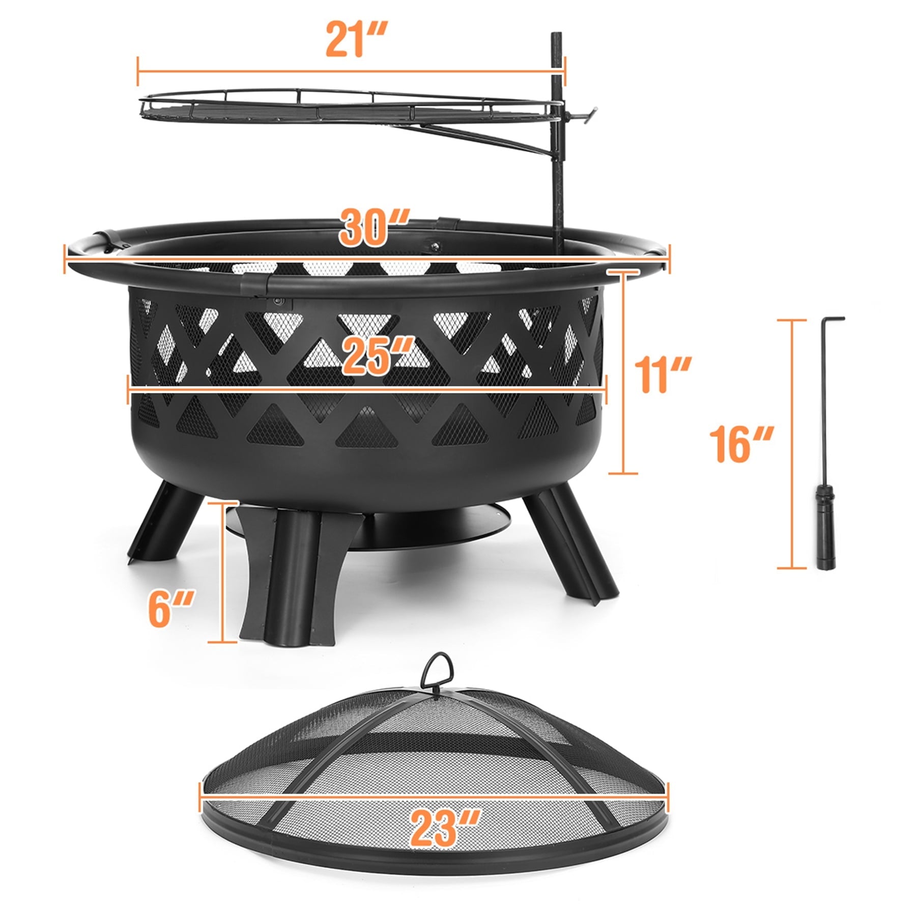 Singlyfire 30 inch Fire Pit for Outside 2 in 1 BBQ Wood Burning Fire Pit for Outdoor Camping Large Fire Pit Wood Bowl Firepit with Grate Spark Screen Log Grate - Home OXO