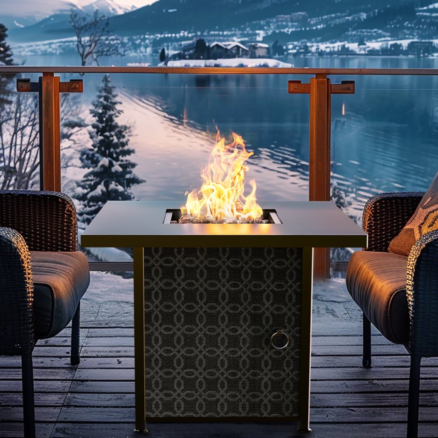 Philergo 28" Propane Fire Pit, 50,000 BTU Square Gas Fire Pit Table for Patio Garden Party with Lava Rocks, Removable Lid, CSA-Certified - Home OXO