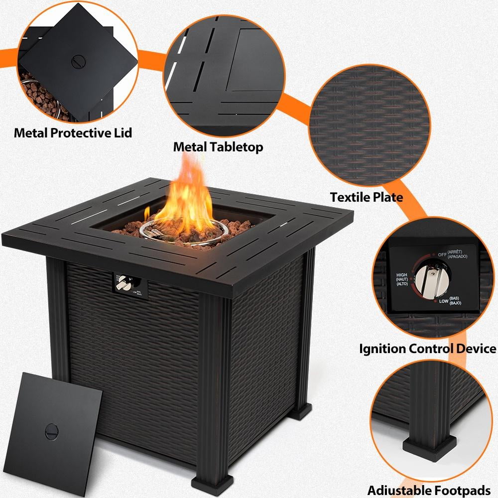 2-in-1 Propane Fire Pit Table, Outdoor Table with Fire Pit, 28 Inch 40,000 BTU Auto-Ignition Gas Fire Pit Table with Lid and Lava Rock, Square Fire Table for Yard Patio Garden - Home OXO