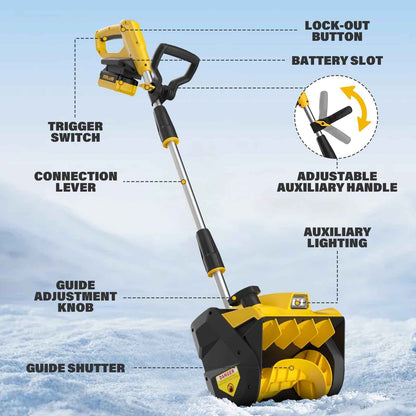 ZEGJAW Cordless Snow Shovel, 20V 12-Inch Electric Snow Shovel, Snow Blower Cordless with Directional Plate and Adjustable Front Handle (4-Ah Battery and Quick Charger Included)