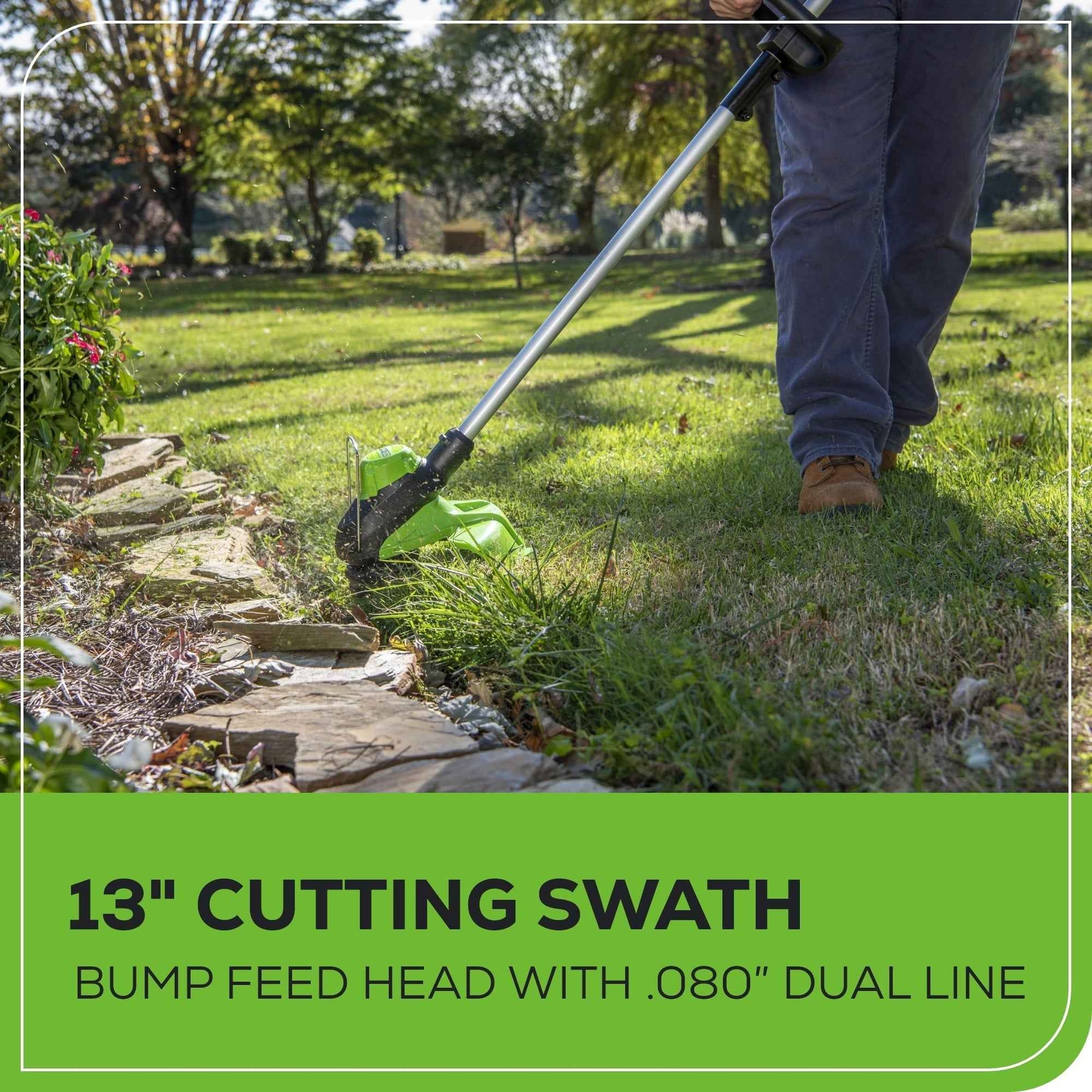 Greenworks 60V 13" String Trimmer, 140 MPH 540 CFM Leaf Blower Combo + 4Ah Battery & Charger 1303302