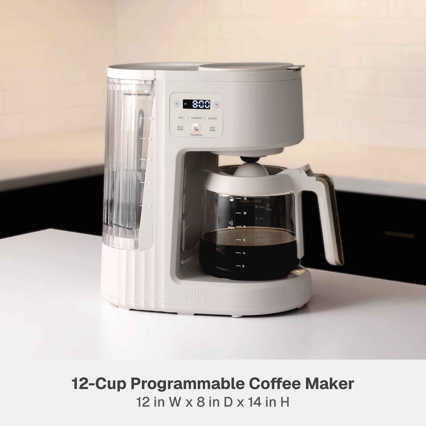 Thyme & Table 12-Cup Programmable Drip Coffee Maker with 60oz Water Reservoir, 4 Brew Modes, and Warming Plate, Sand White