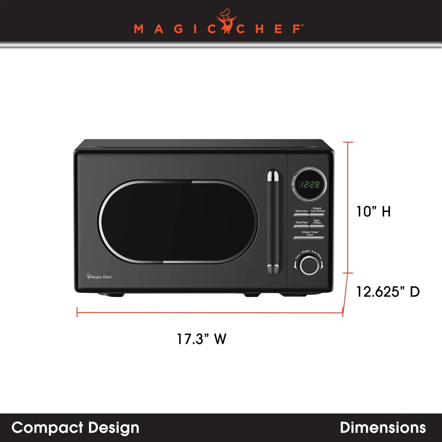 Magic Chef 0.7 Cubic Feet 700W Classic Retro Countertop Microwave, Black