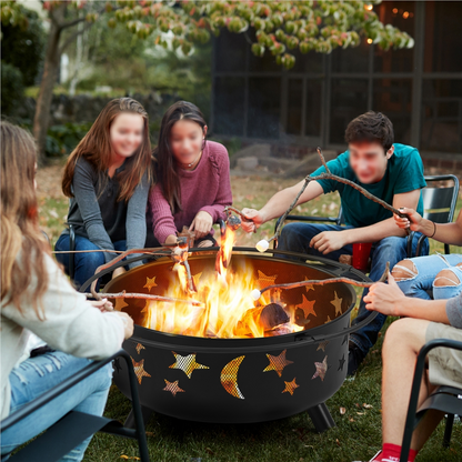 Yaheetech 30'' Outdoor Iron Round Fire Pit, Black, Wood - Home OXO