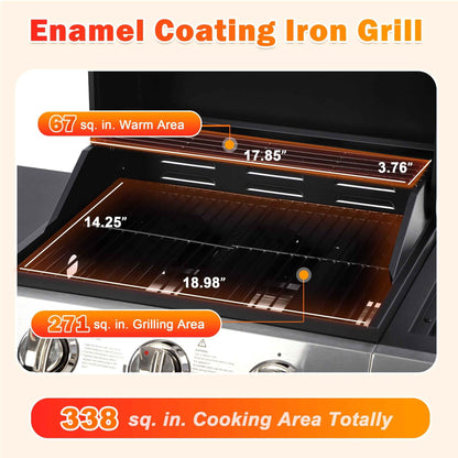 SEGMART 3 Burner Propane Gas Grill with Side Burner, Stainless Steel 40,000 BTU Outdoor Cooking BBQ Grill with Lid, Wheels, Shelves and Bottle Opener for Outdoor Cooking Picnic