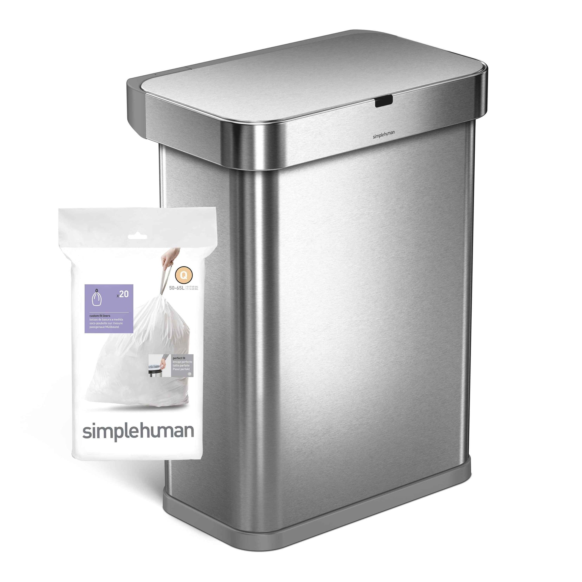 (2 pack) simplehuman Code Q Custom Fit Drawstring Trash Bags in Dispenser Packs, 60 Count, 50-65 Liter / 13-17 Gallon, White