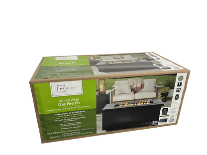 Mainstays 42" Rectangle Black Finish Modern Steel Fire Pit: 42" x 20" 50000 BTU Propane Fire Pit Table with Lid, Tank Hideaway and Cover - Home OXO