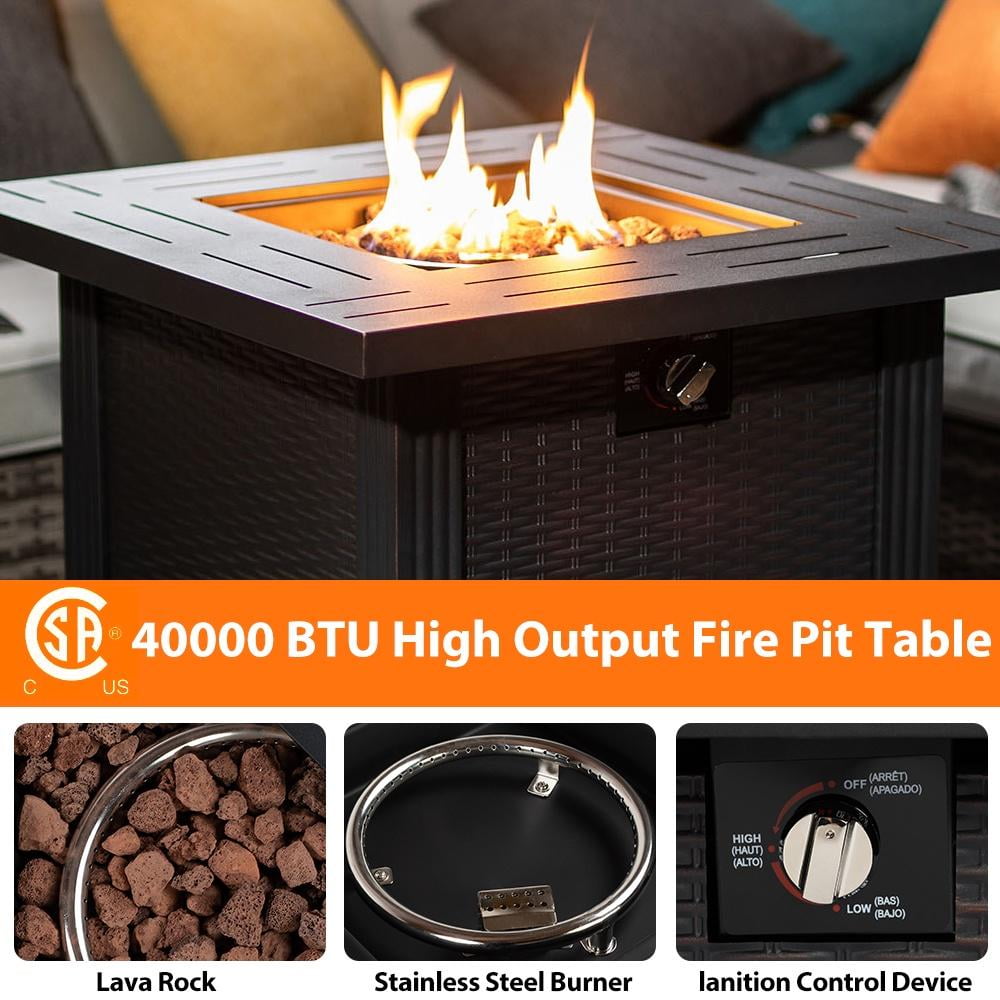 2-in-1 Propane Fire Pit Table, Outdoor Table with Fire Pit, 28 Inch 40,000 BTU Auto-Ignition Gas Fire Pit Table with Lid and Lava Rock, Square Fire Table for Yard Patio Garden - Home OXO