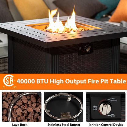 2-in-1 Propane Fire Pit Table, Outdoor Table with Fire Pit, 28 Inch 40,000 BTU Auto-Ignition Gas Fire Pit Table with Lid and Lava Rock, Square Fire Table for Yard Patio Garden - Home OXO
