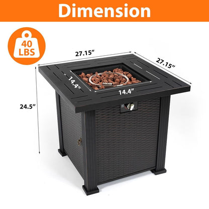 2-in-1 Propane Fire Pit Table, Outdoor Table with Fire Pit, 28 Inch 40,000 BTU Auto-Ignition Gas Fire Pit Table with Lid and Lava Rock, Square Fire Table for Yard Patio Garden - Home OXO