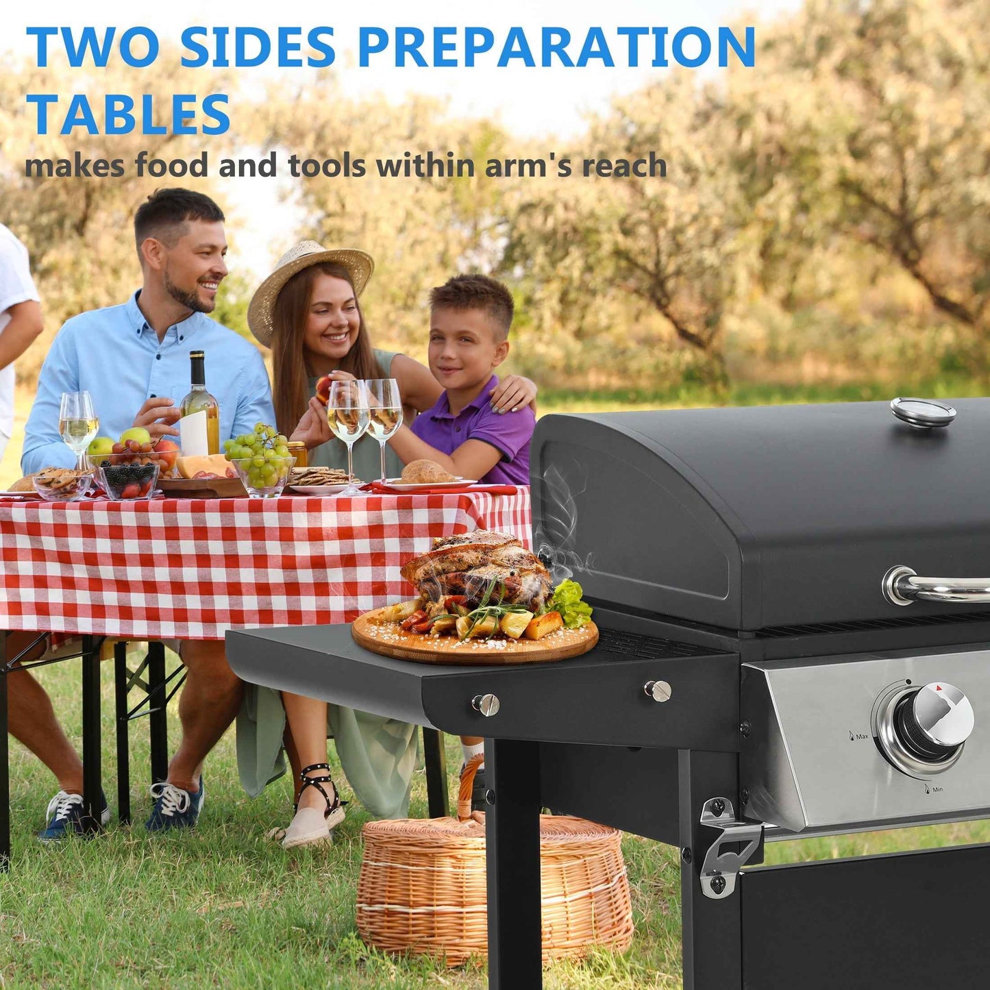 Segmart 3 Burner BBQ Propane Gas Grill, Stainless Steel 25,650 BTU Patio Garden Barbecue Grill with Side Tables, Bottle Opener & Thermometer, Perfect for Camping, Outdoor Cooking