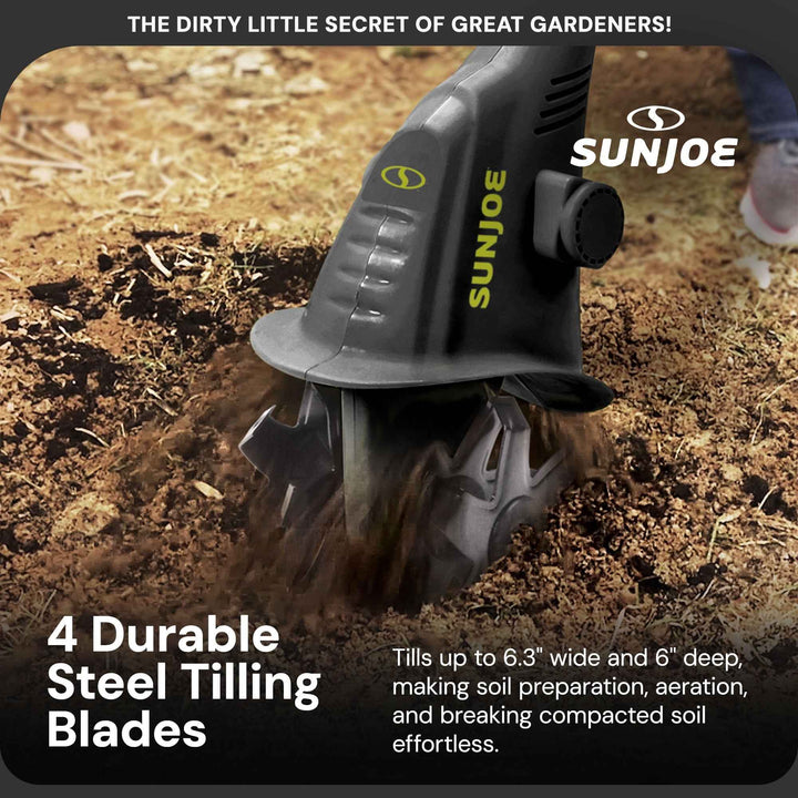 Sun Joe Electric Corded Garden Cultivator with 2.5 Amp Motor & Steel Blades, Green, TJ599E