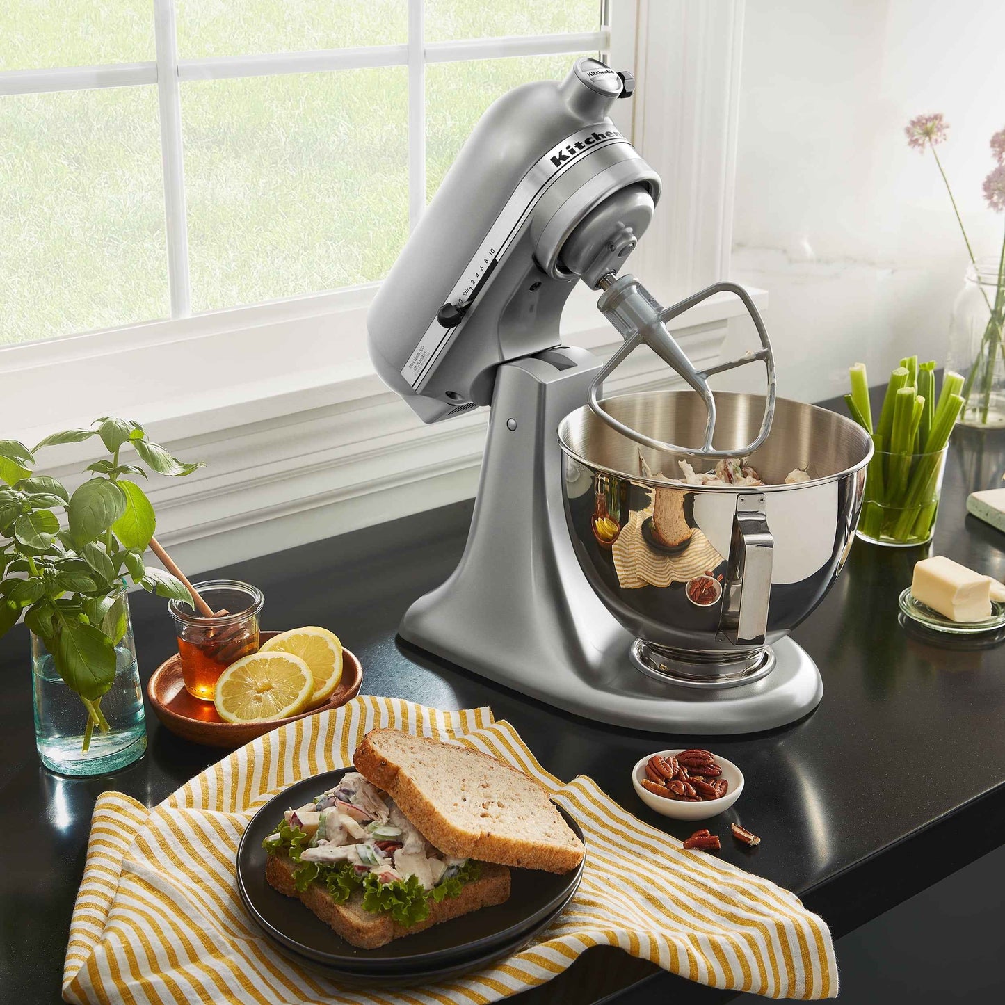 KitchenAid Deluxe Series 4.5 Quart Tilt-Head Stand Mixer with Stainless Bowl, Contour Silver, KSM97CU