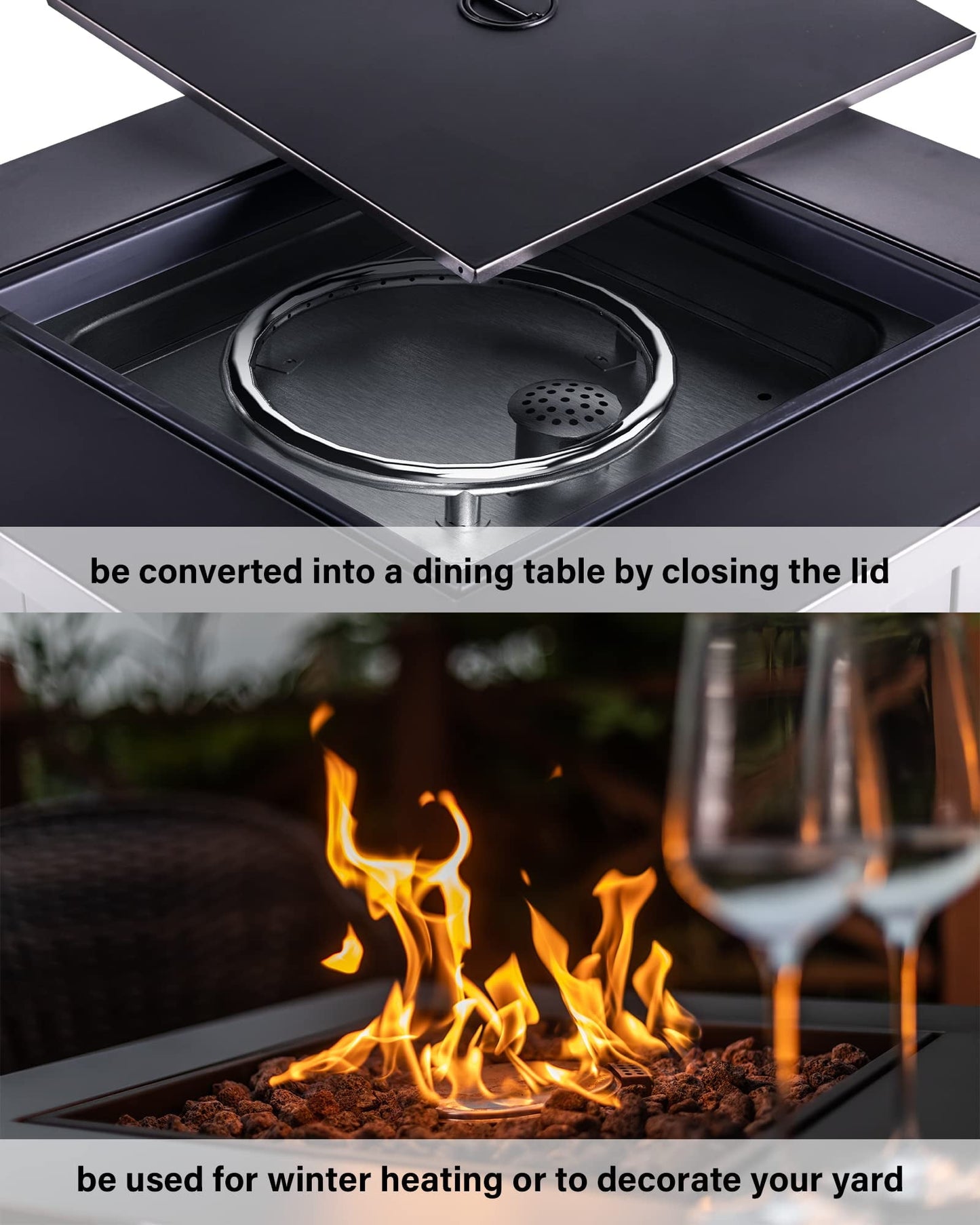 Legacy Heating 28" Square Wicker Propane Fire Pit Table - 50,000BTU, Lava Rock, ETL Certified - Patio, Deck, Backyard - Home OXO