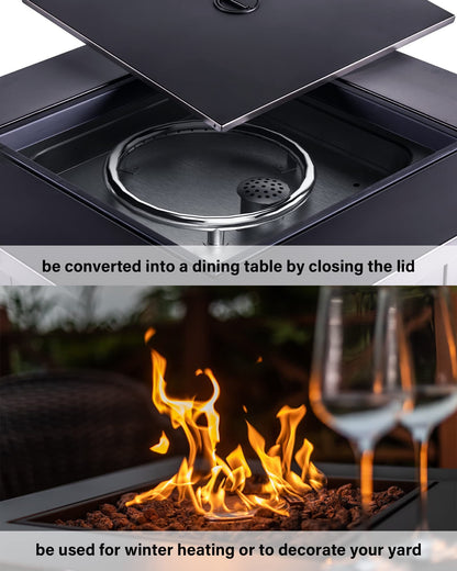 Legacy Heating 28" Square Wicker Propane Fire Pit Table - 50,000BTU, Lava Rock, ETL Certified - Patio, Deck, Backyard - Home OXO