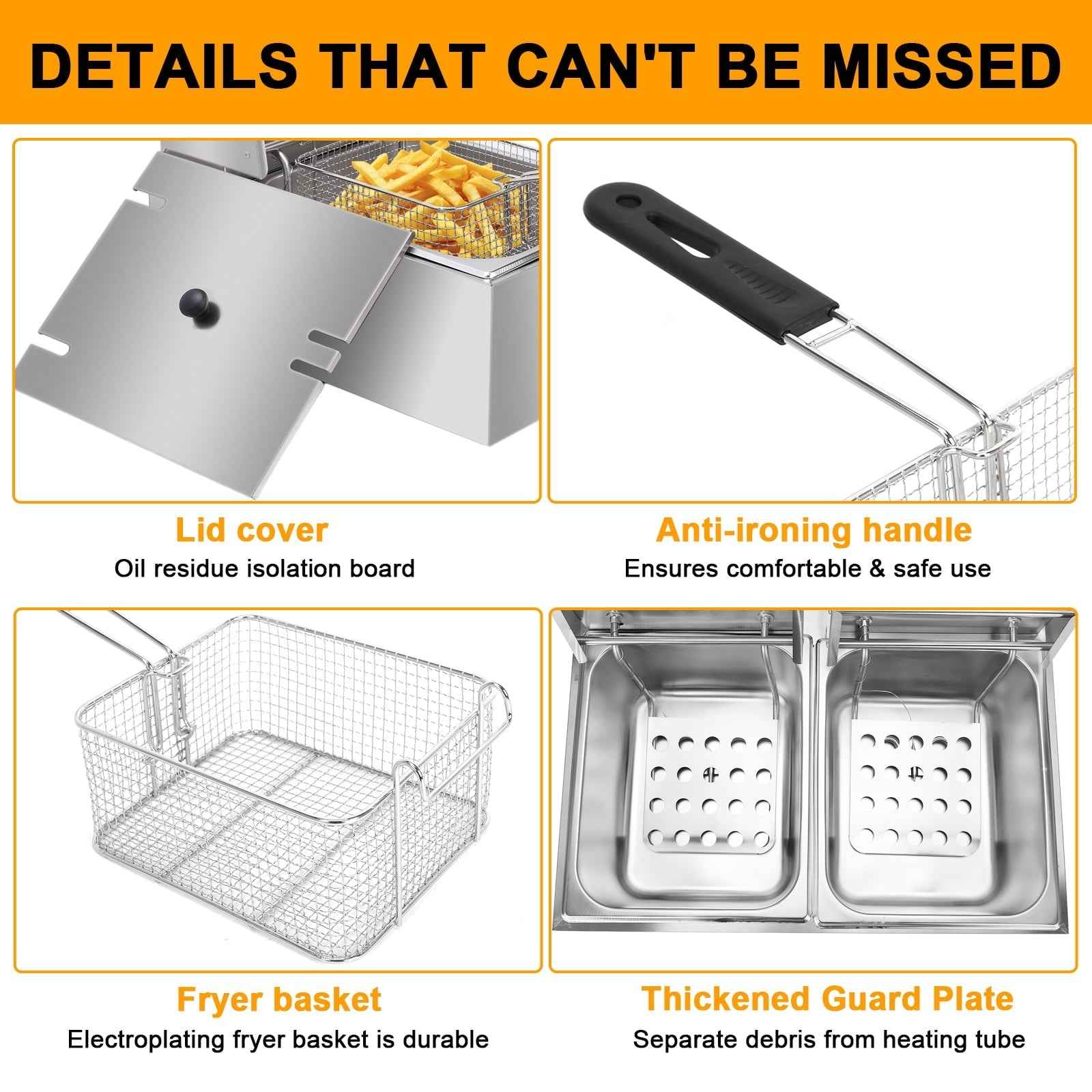 Zimtown Commercial 12L 5000W Professional Electric Countertop Deep Fryer Dual Tank Stainless Steel for Restaurant