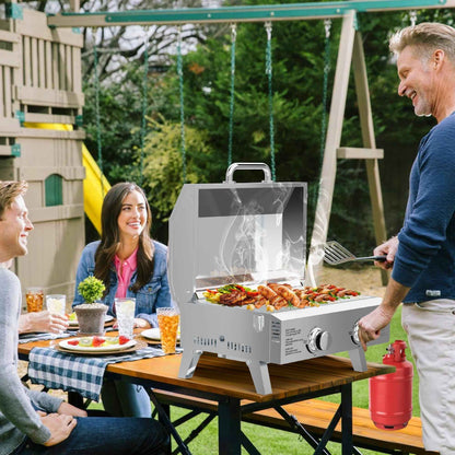 Firstness Propane Gas Grills, 30,000BTU Portable Gas Grill for Outdoor Camping BBQ Picnics Tailgating, 2 Burners, Stainless Steel Sliver