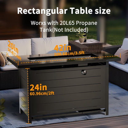 Philergo 42" Rectangular Gas Fire Pit Table, 60,000 BTU Propane Fire Pits for Outside with Lid and Lava Rock - Home OXO