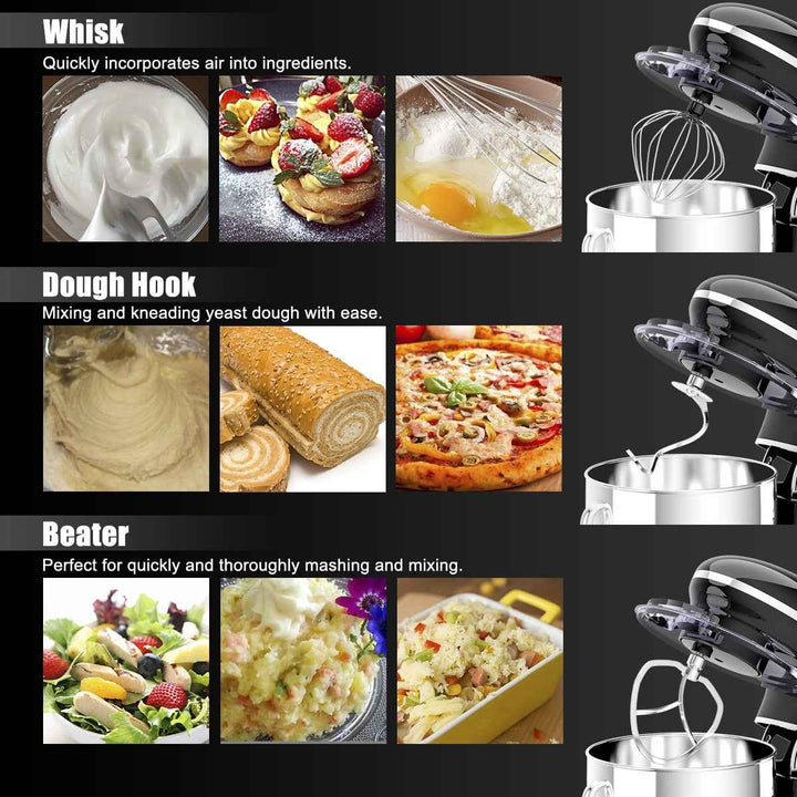 Costway 6.3 QT Tilt-Head Food Stand Mixer 6 Speed 660W wIth Dough Hook, Whisk & Beater Black