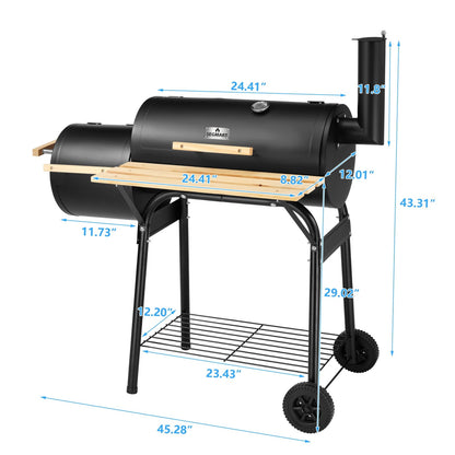 Segmart BBQ Charcoal Grill, 45.28-inch Length Portable Barbecue Grill, Offset Smoker Barbecue Oven with Wheels & Thermometer for Outdoor Picnic Camping Patio Backyard - Home OXO