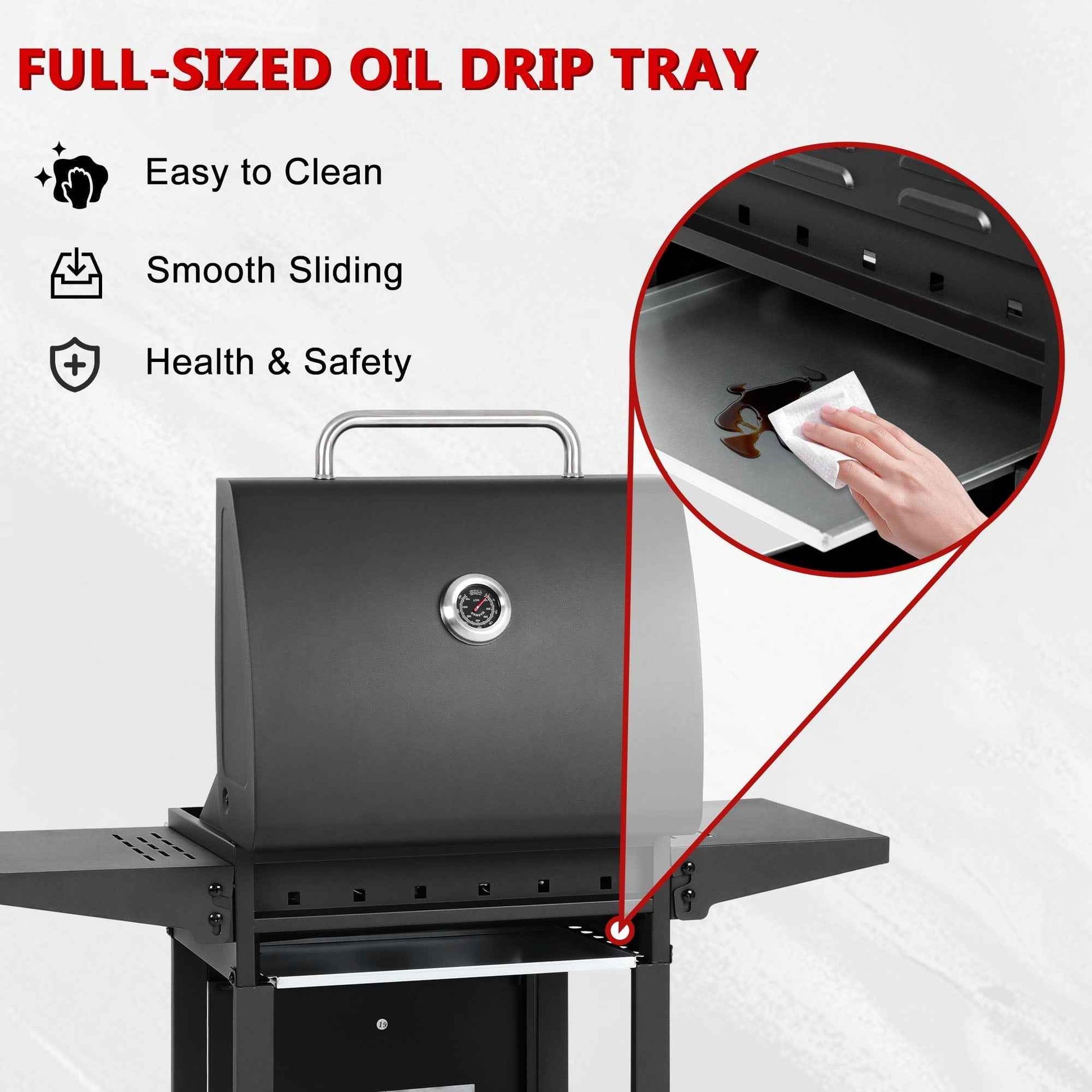 30000 BTU Gas Grill with 4 Universal Wheels, 3 Burners Outdoor BBQ Grill with Steel Brush & Thermometer for Outdoor Camping