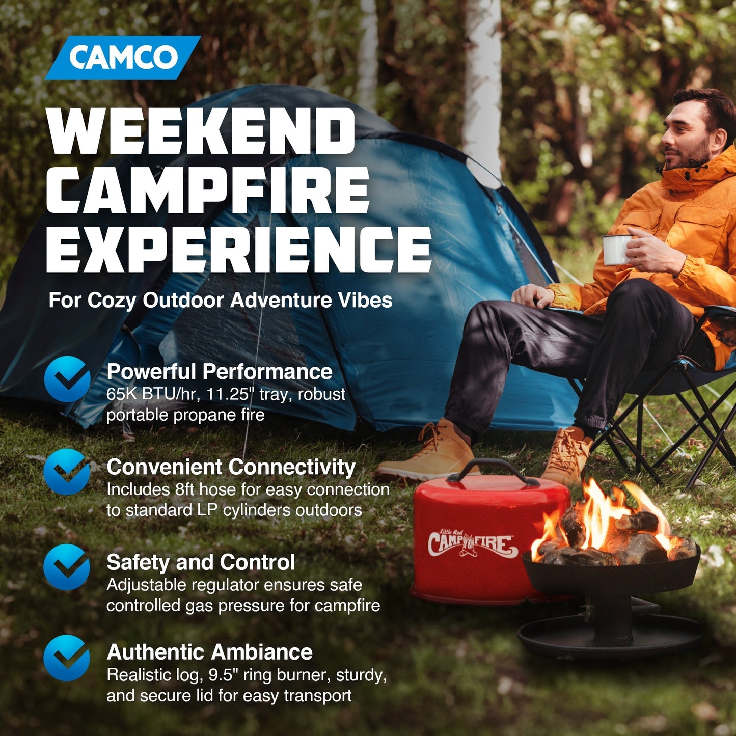 Camco Little Red Outdoor Portable Tabletop Propane Heater Fire Pit 11.25 Inch - Home OXO