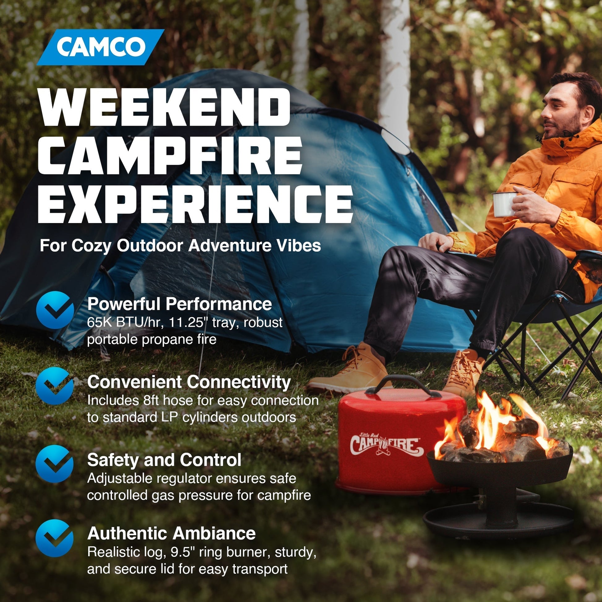 Camco Little Red Outdoor Portable Tabletop Propane Heater Fire Pit 11.25 Inch - Home OXO