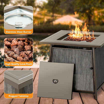 BALI OUTDOORS 28" Gas Fire Pit Table with Metal Lid and Lava Rocks, 50,000 BTU / Gray - Home OXO